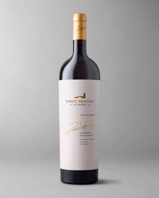 A bottle of 2017 Reserve To Kalon Vineyard Cabernet Sauvignon Napa Valley on a grey background.