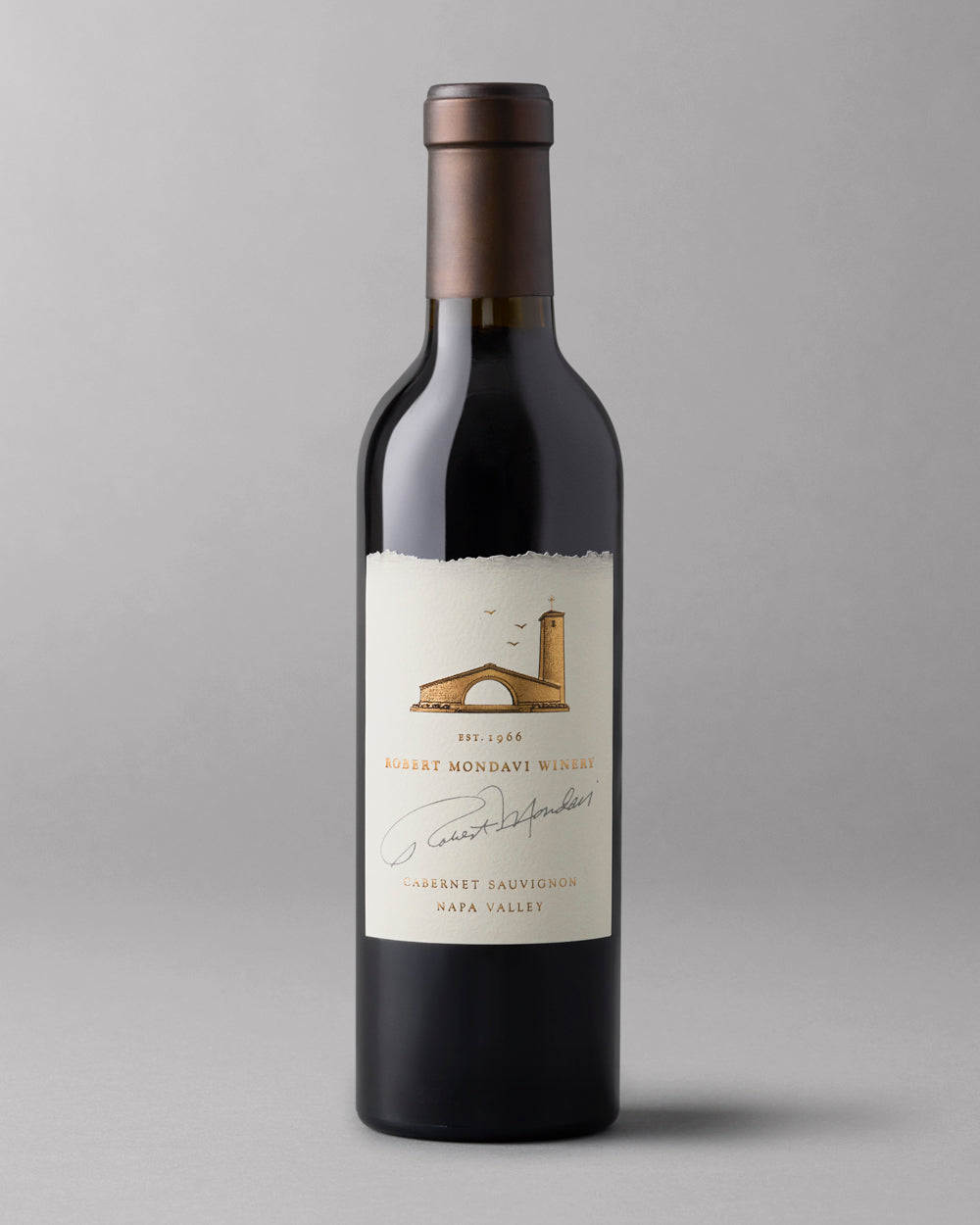 A bottle of 2019 Cabernet Sauvignon Napa Valley 375mL on a grey background.