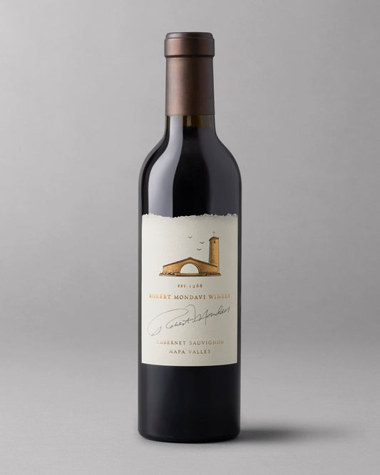 A bottle of 2019 Cabernet Sauvignon Napa Valley 375mL on a grey background.