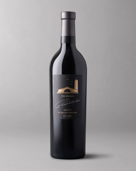 A bottle of 2021 Reserve Merlot
