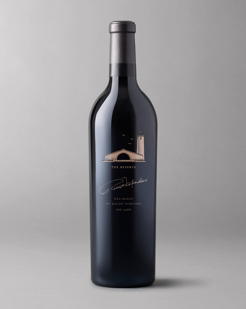 Bottle of Robert Mondavi Reserve To Kalon Vineyard Cabernet Sauvignon on a light grey background