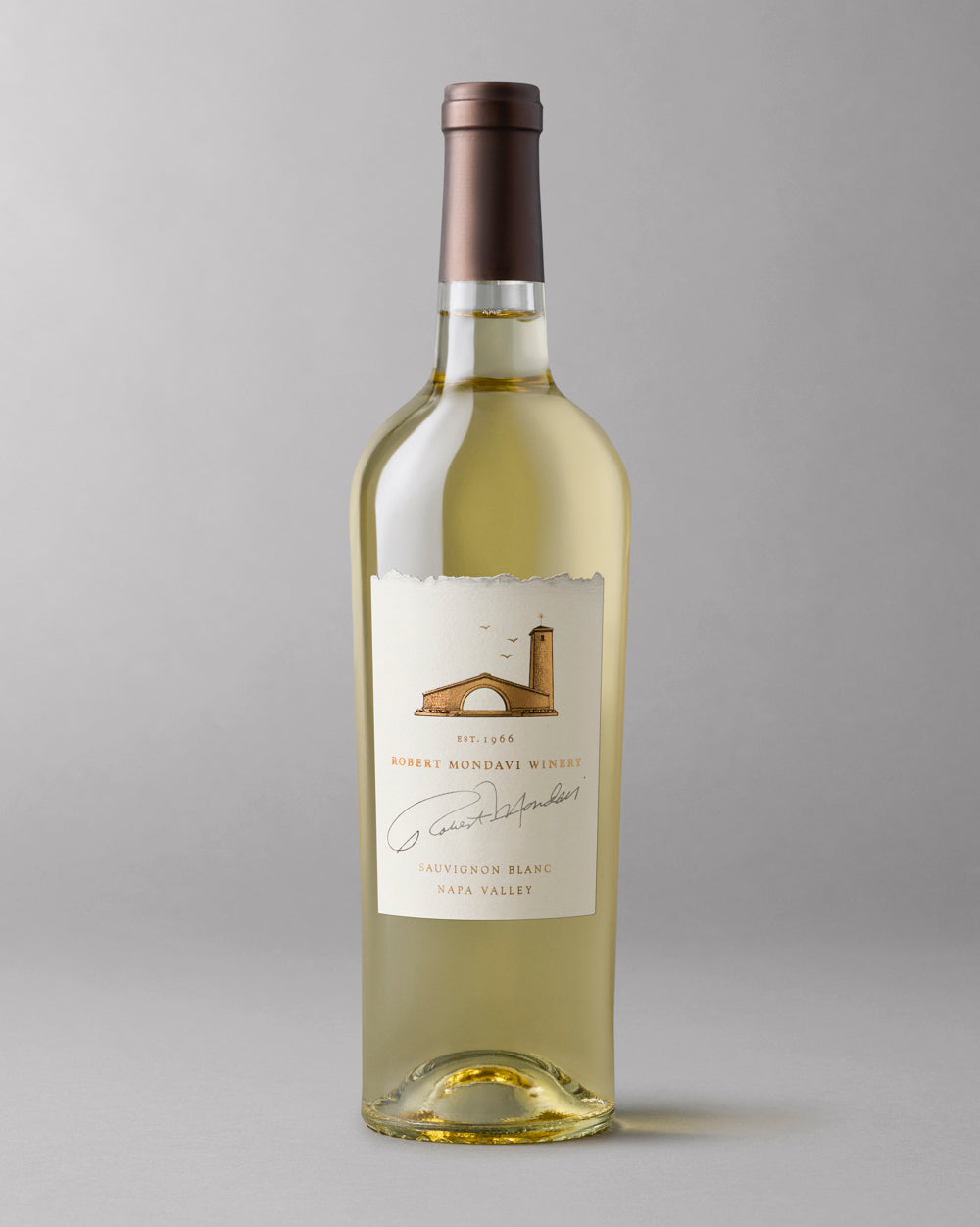 A bottle of 2022 Sauvignon Blanc Napa Valley on a grey background.
