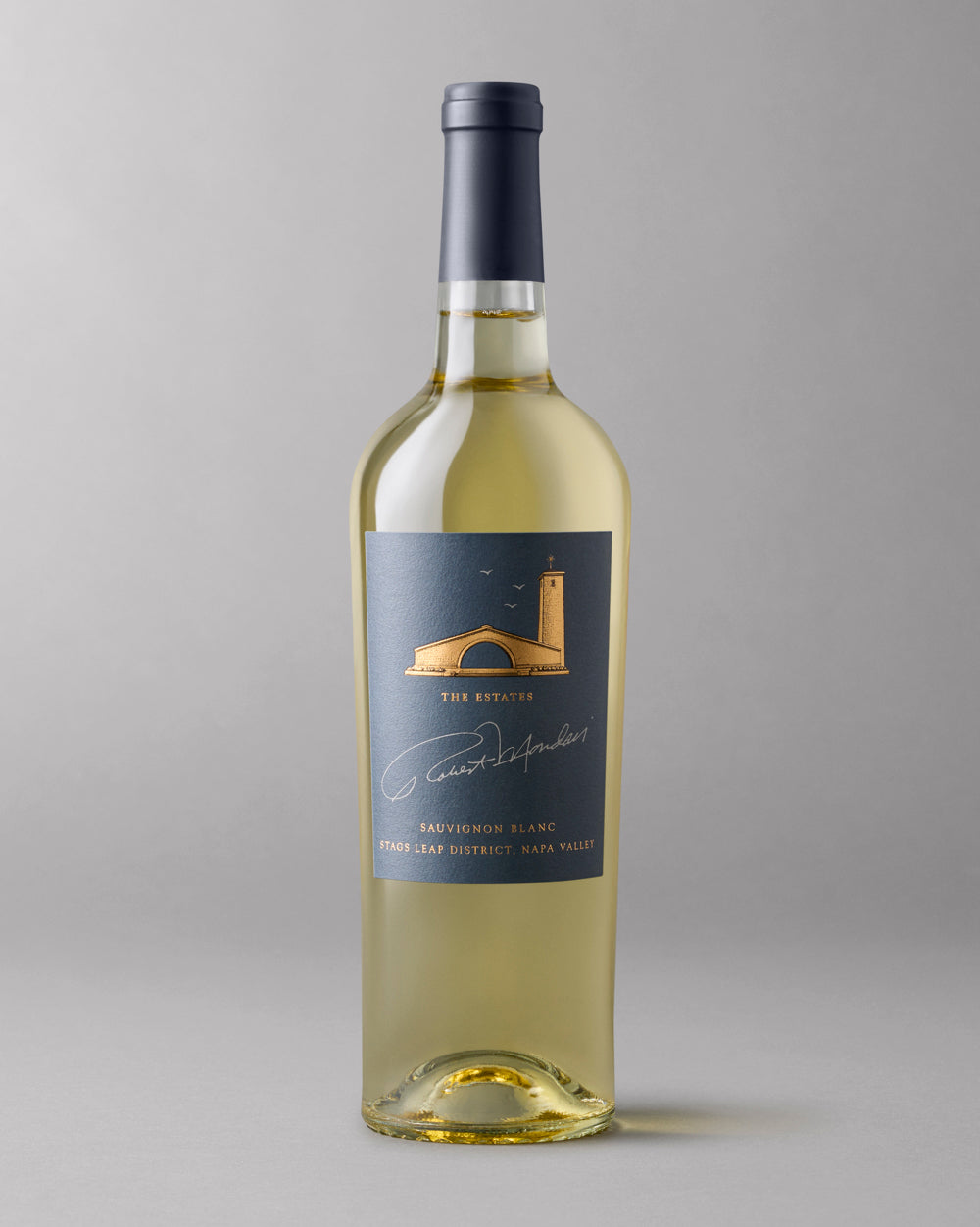 A bottle of 2022 The Estates Sauvignon Blanc Stags Leap District on a grey background
