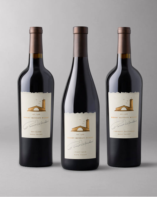 A bottle of Napa Valley Cabernet Sauvignon, Red Blend, and Pinot Noir on a white background