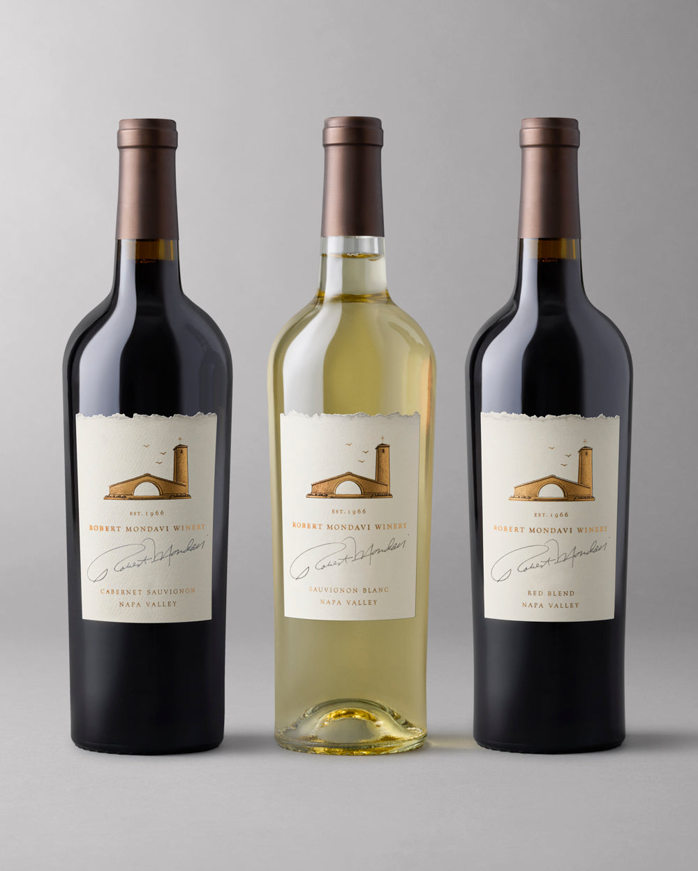 3 bottles of wine from our  Napa Valley collection against a grey background