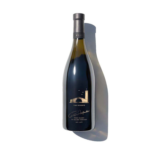 A bottle of 2020 To Kalon Reserve Fumé Blanc on a white background.