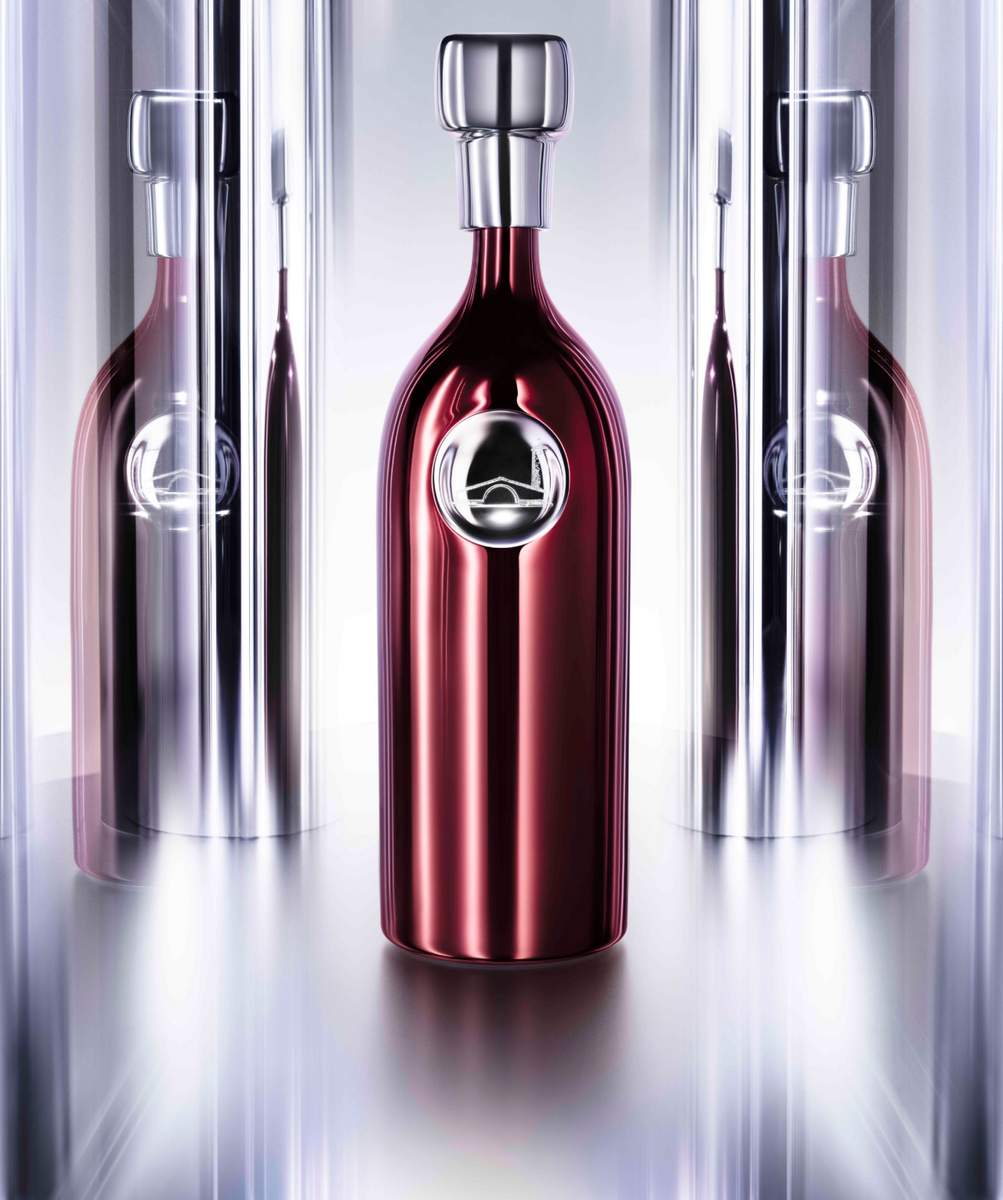 Image of burgundy and silver NFT bottle - Red Blend.