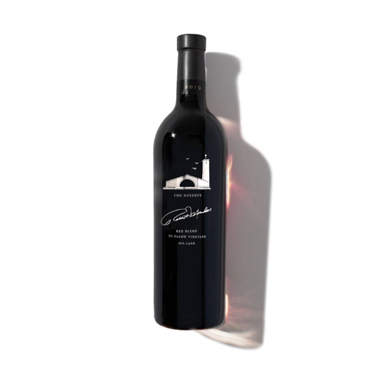 A bottle of 2019 To Kalon Reserve Red Blend on a white background.