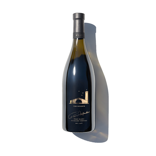 A bottle of 2020 To Kalon Reserve Fumé Blanc on a white background.